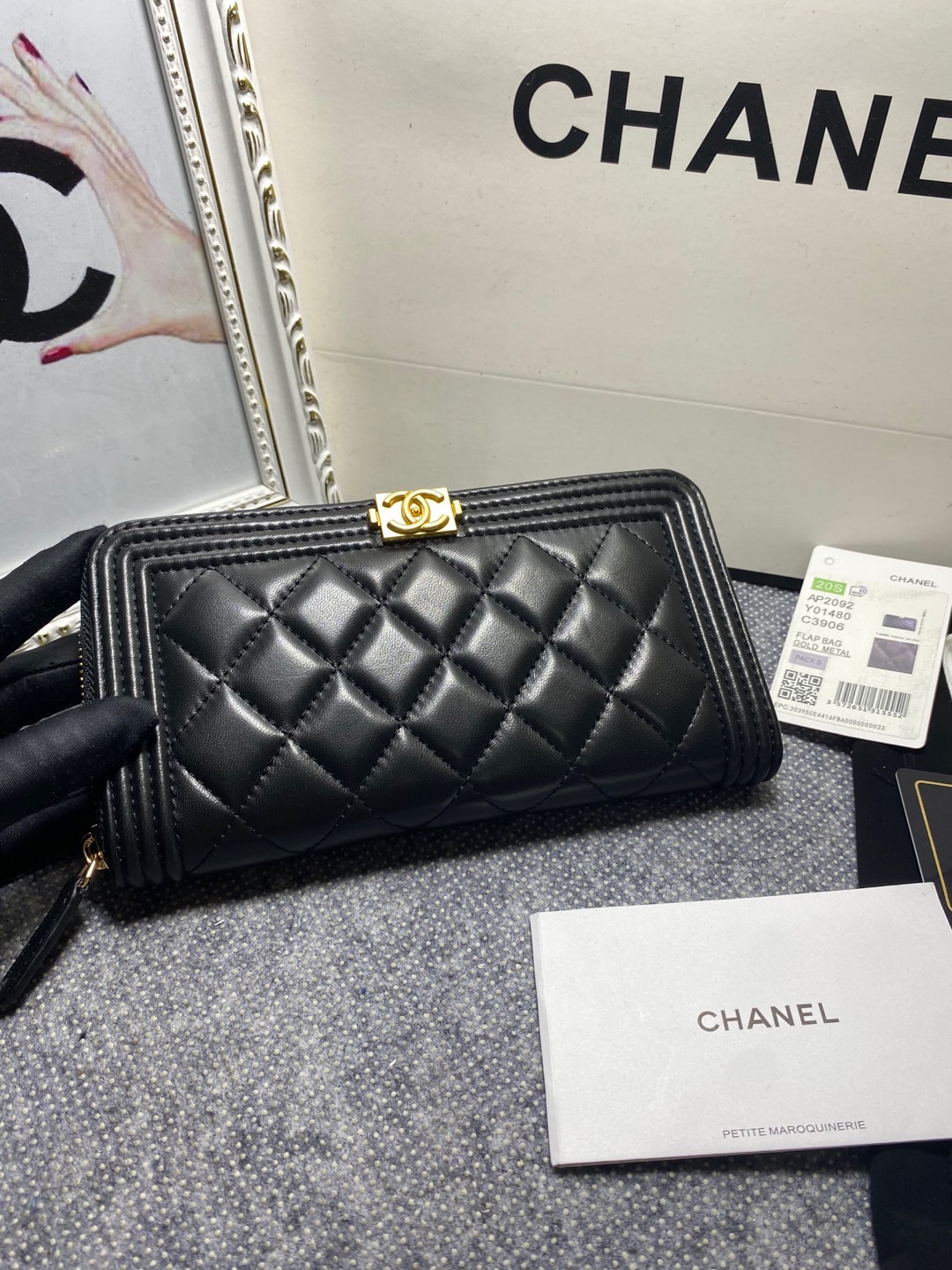 [TOP] CHANEL Le Boy Wallet Lambskin 10.5*19.*3cm - Black