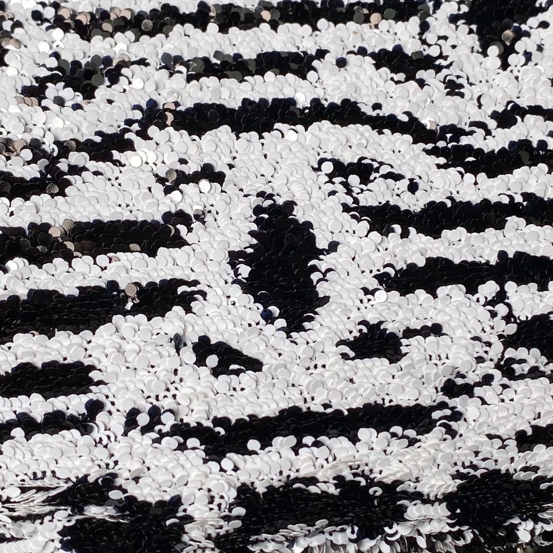 [TOP] CHANEL Black and White Striped Sequins Bag 20cm - Black and White