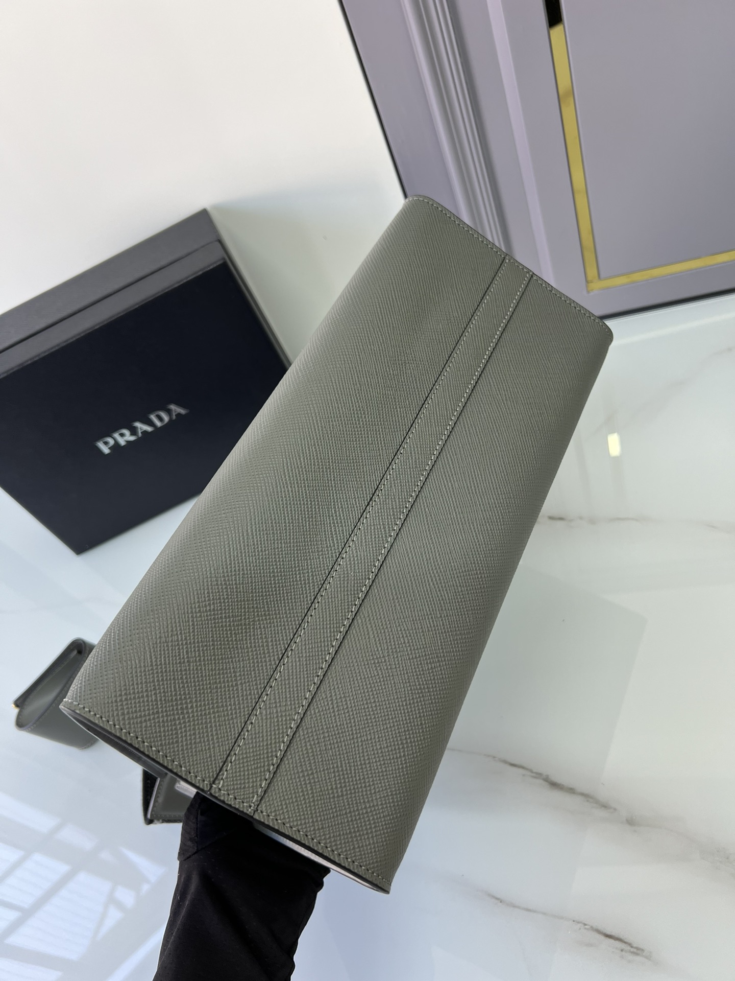 [TOP] PRADA Galleria Saffiano Leather Bag 24× 32 ×13cm - Grey