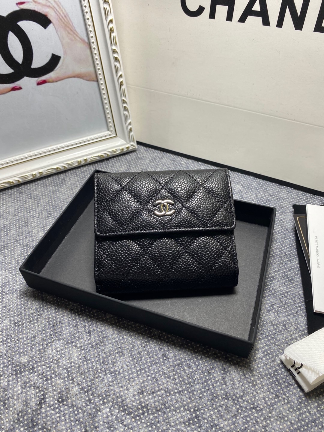 [TOP] CHANEL Wallet Cowhide 11*10*3cm - Black