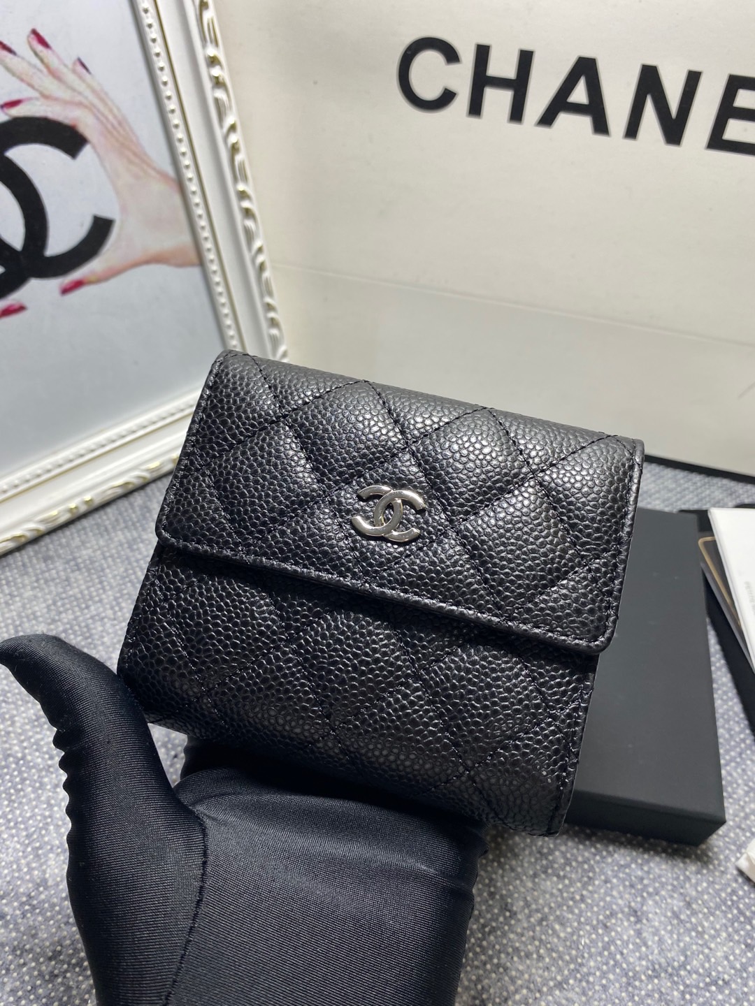 [TOP] CHANEL Wallet Cowhide 11*10*3cm - Black