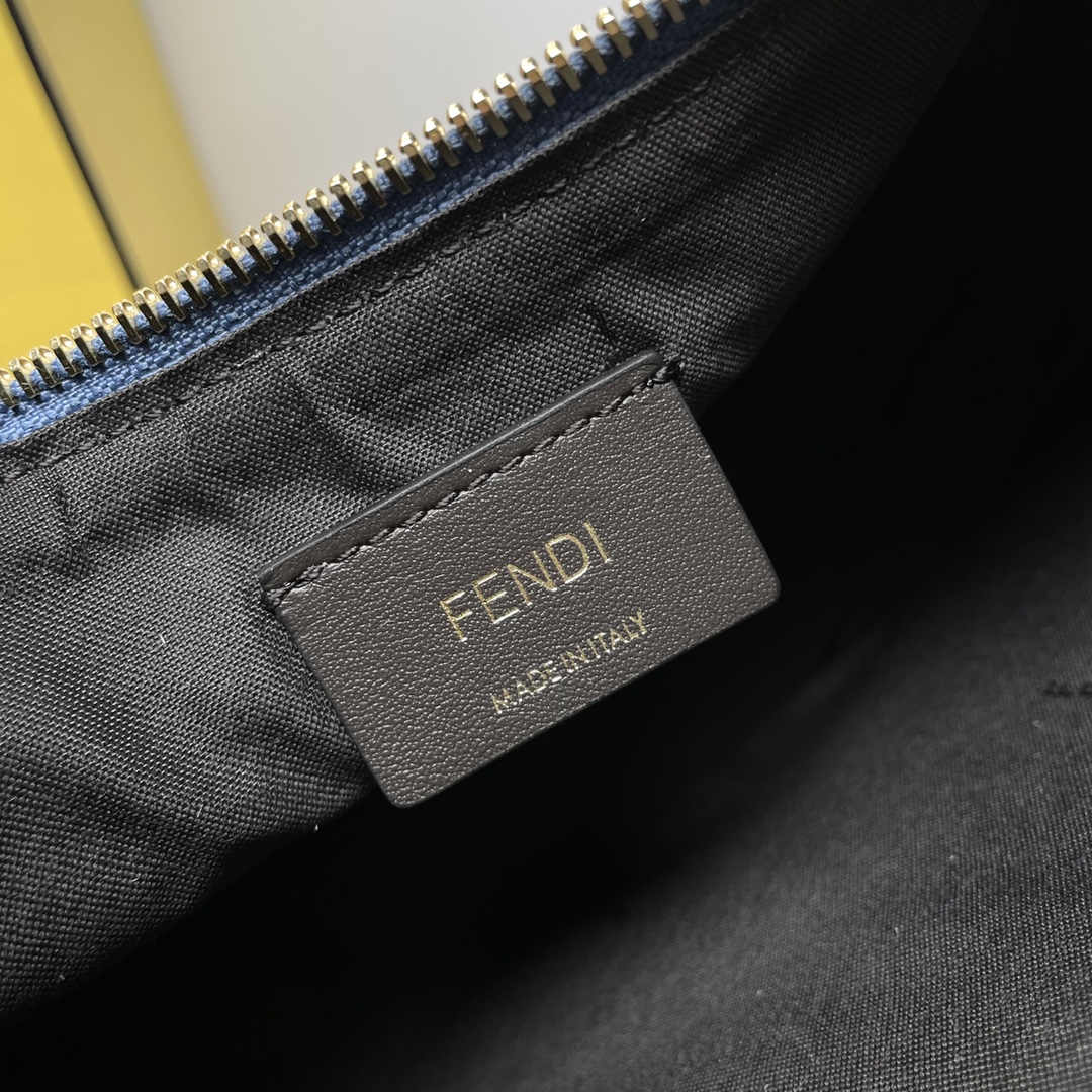 [TOP] FENDI Classic Metal Logo Fendigraphy Bag - 29x24.5x10cm - Denim Blue&GHW