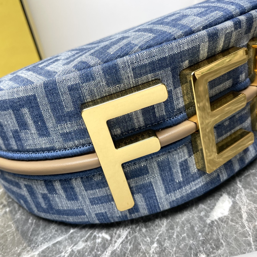 [TOP] FENDI Classic Metal Logo Fendigraphy Bag - 29x24.5x10cm - Denim Blue&GHW