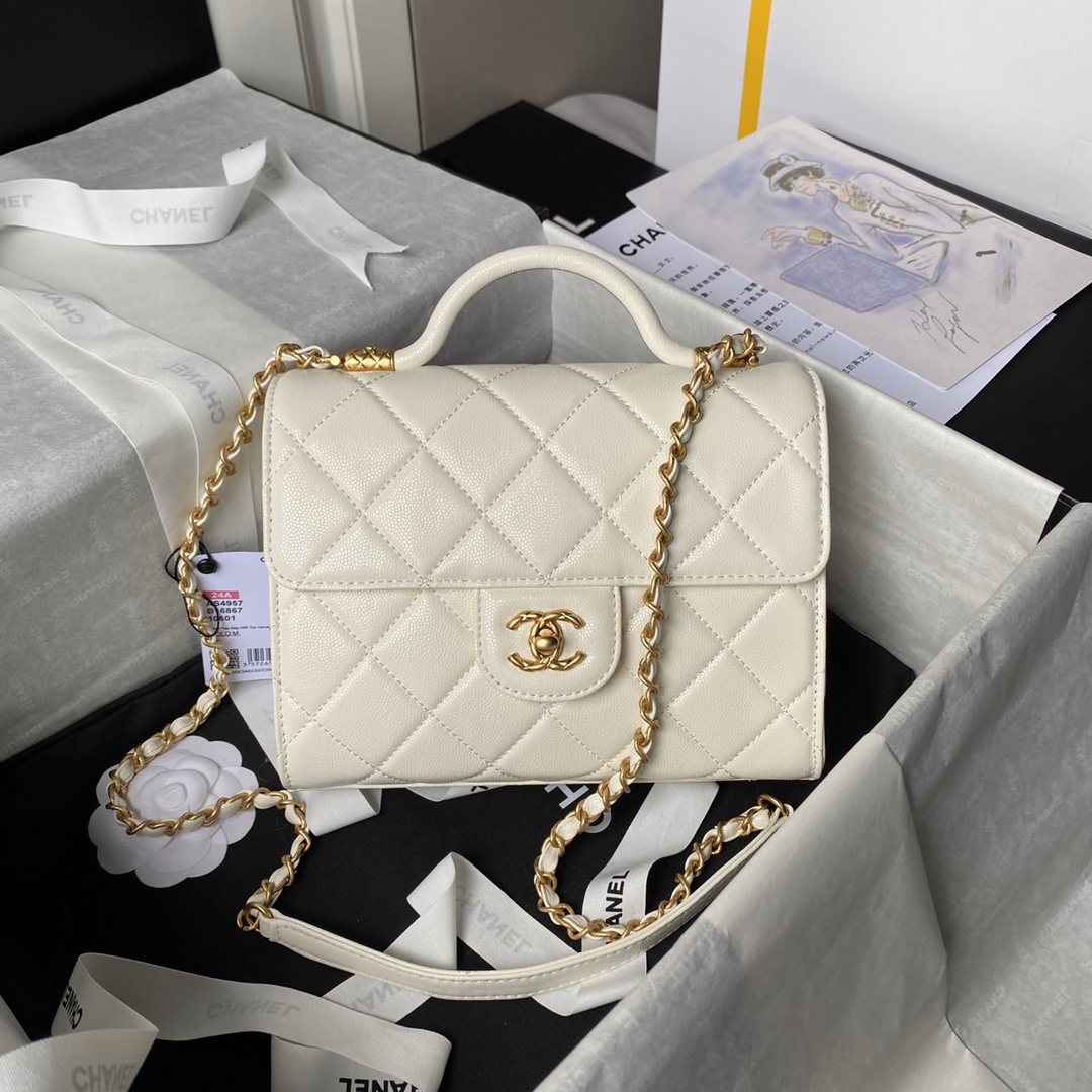 [TOP] CHANEL Flap Bag with Top Handle 17x21x8.5cm - 3 Color