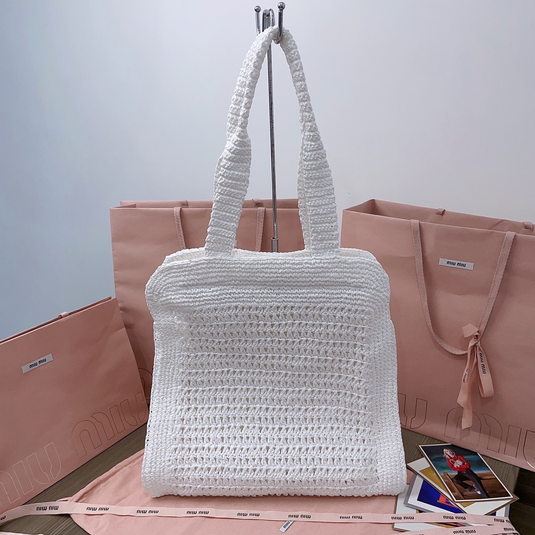 [TOP] Miu Miu Summer Tote Woven Bag 38.5X 40 X10cm - 3 Colour