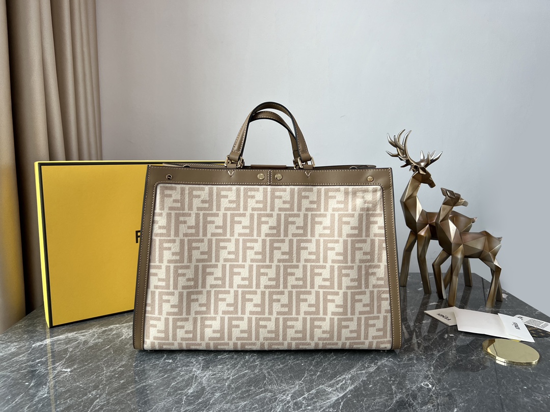 [TOP] FENDI FF Peekaboo Bag 41x16x30cm - Brown and Beige