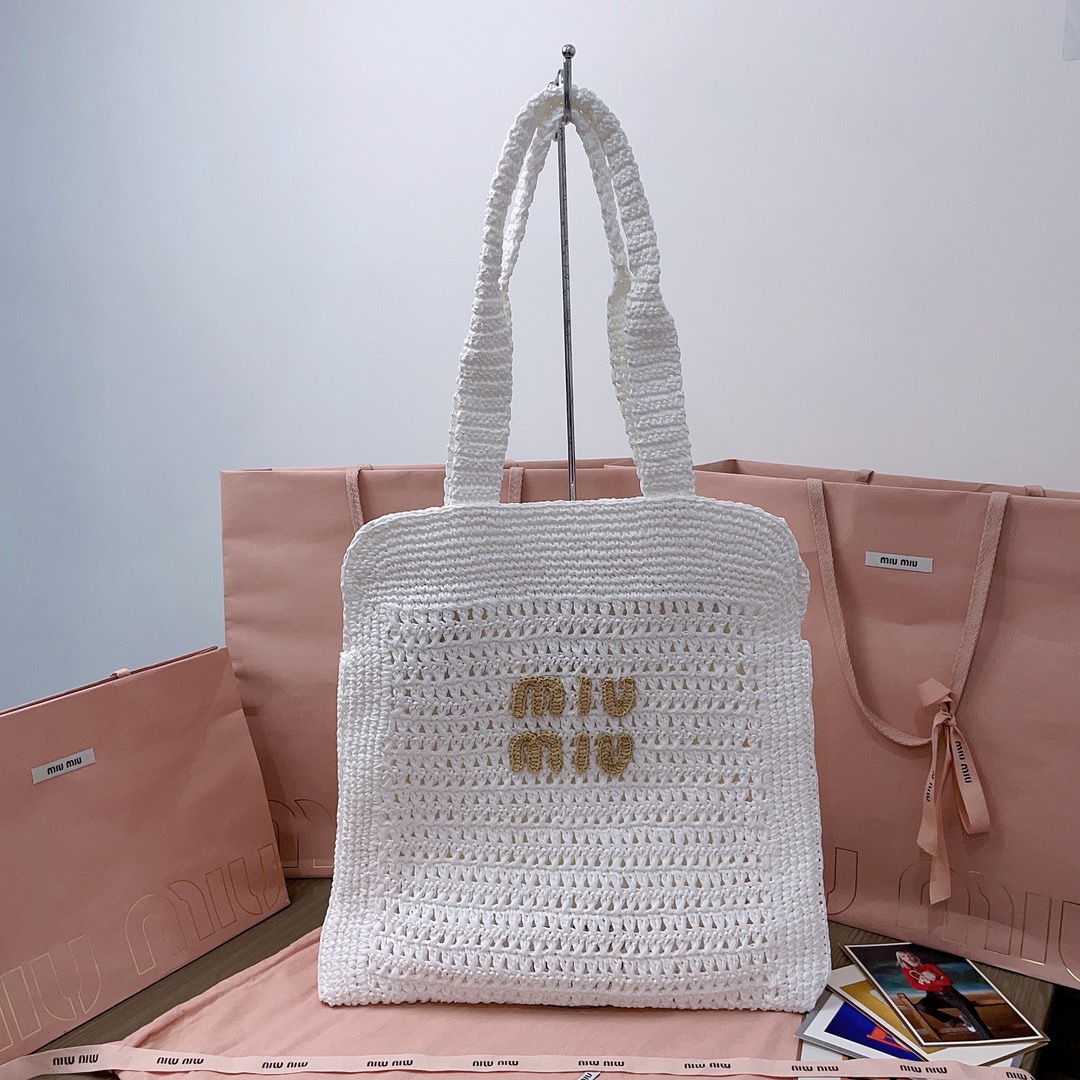 [TOP] Miu Miu Summer Tote Woven Bag 38.5X 40 X10cm - 3 Colour
