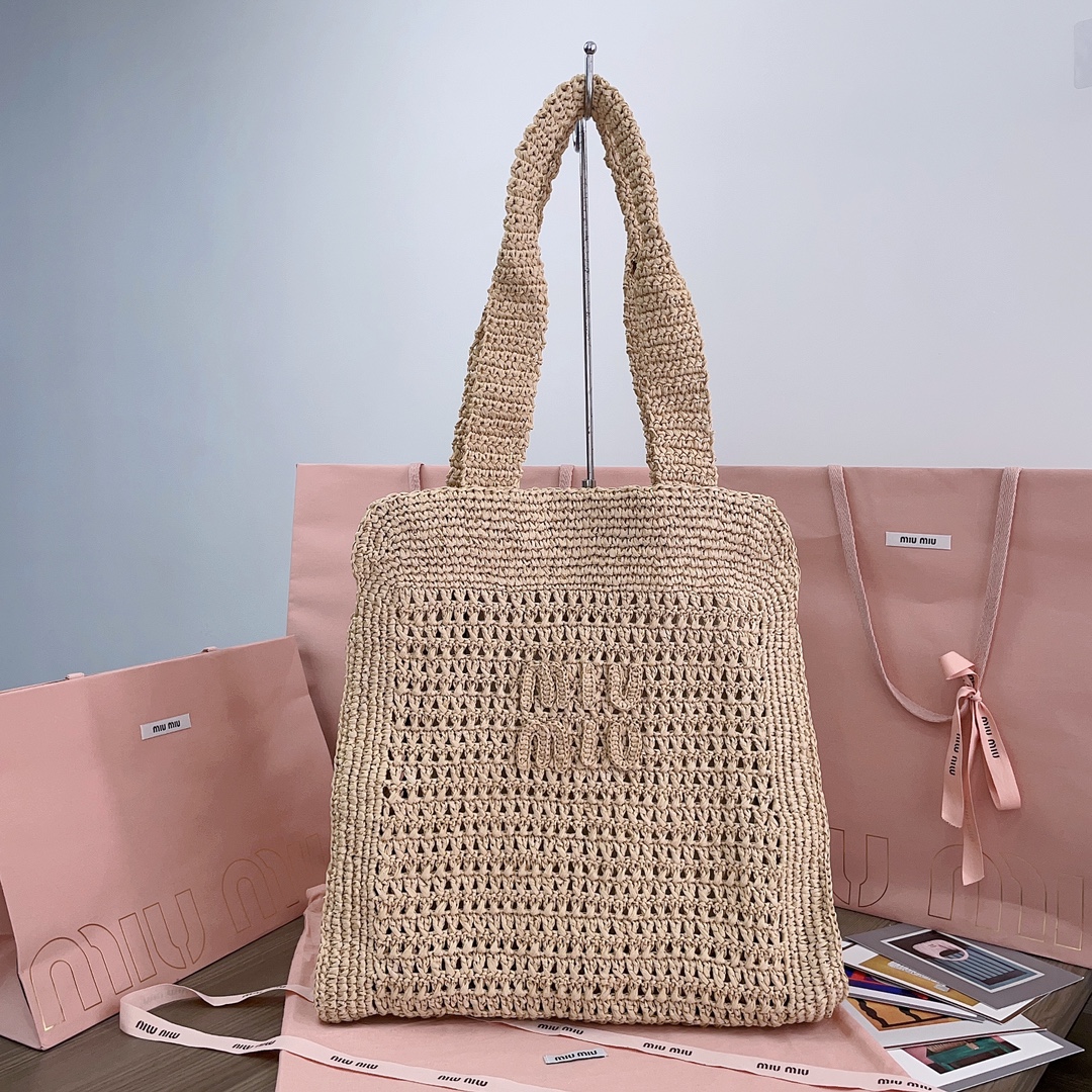 [TOP] Miu Miu Summer Tote Woven Bag 38.5X 40 X10cm - 3 Colour