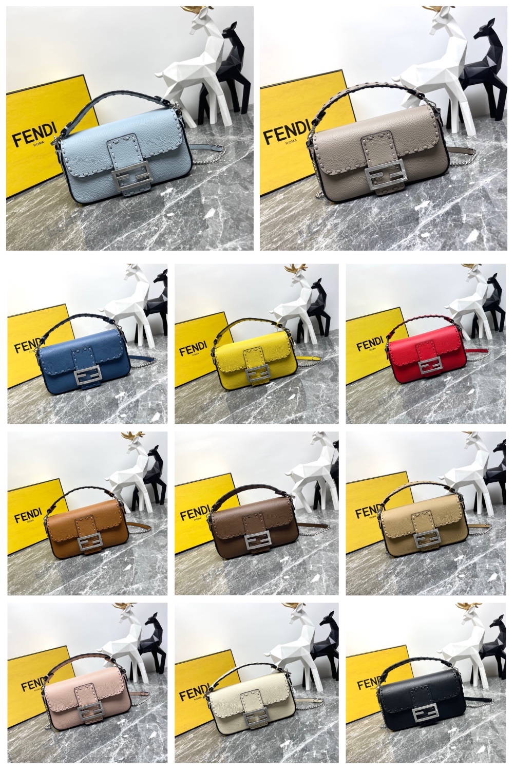 [TOP] FENDI Hand-sewn Cowhide Baguette Bag 19.5x4.5x13cm - 11 Color