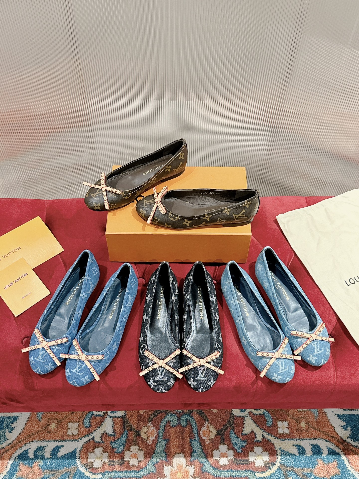 [TOP] Louis Vuitton LV Classic Denim Bow Tie Ballet Shoes - 4 Color