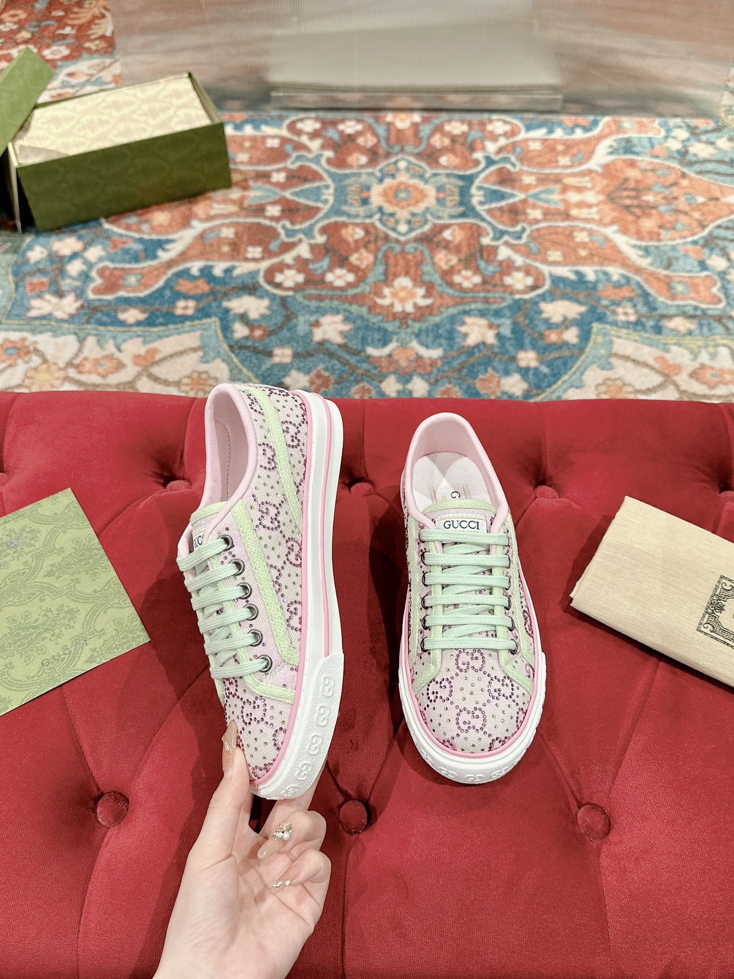 [TOP] GUCCI Tennis 1977 × Disney GG Canvas Shoes - Pink