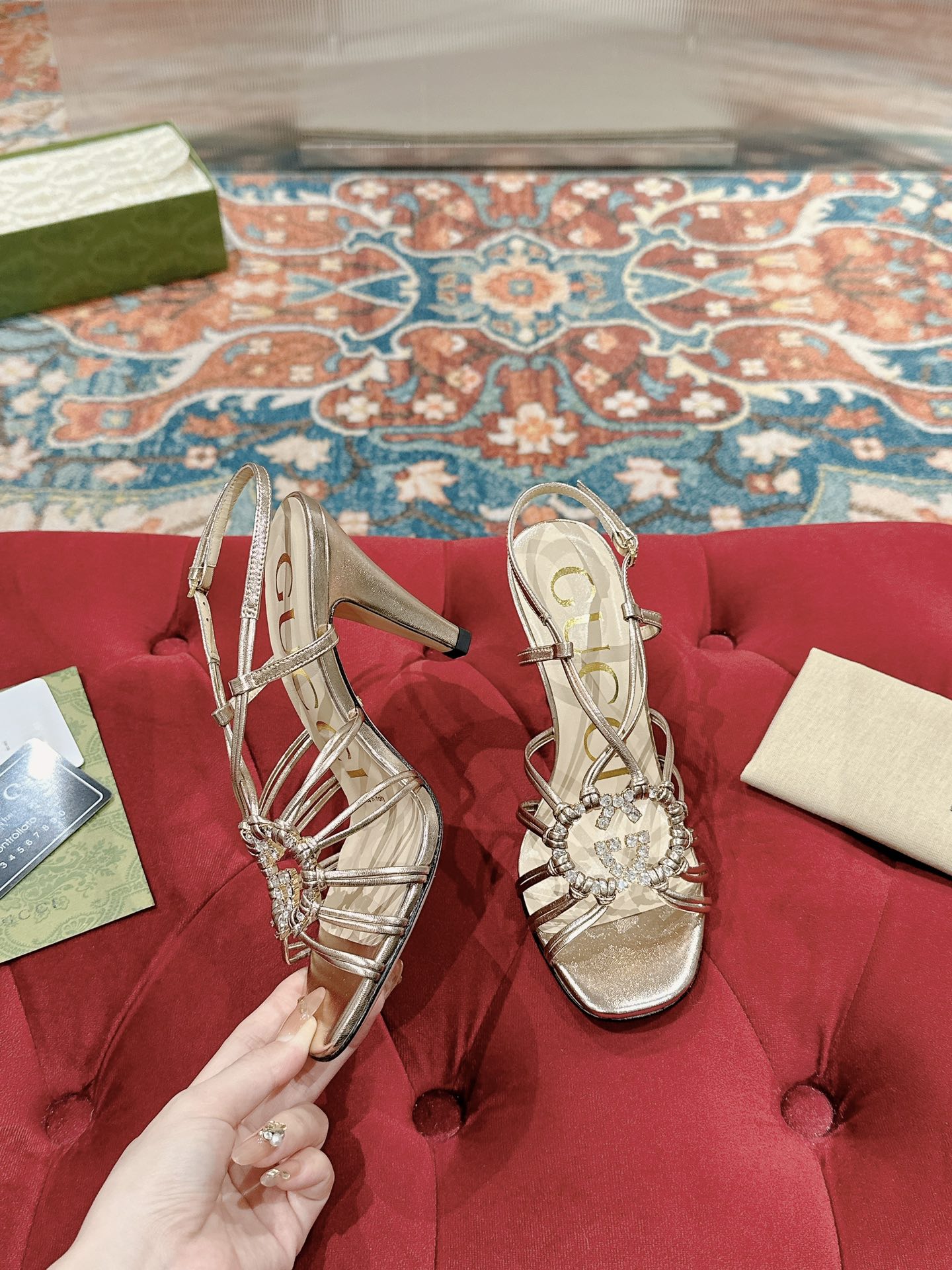 [TOP] GUCCI GG Crystal-embellished Pumps - Champagne