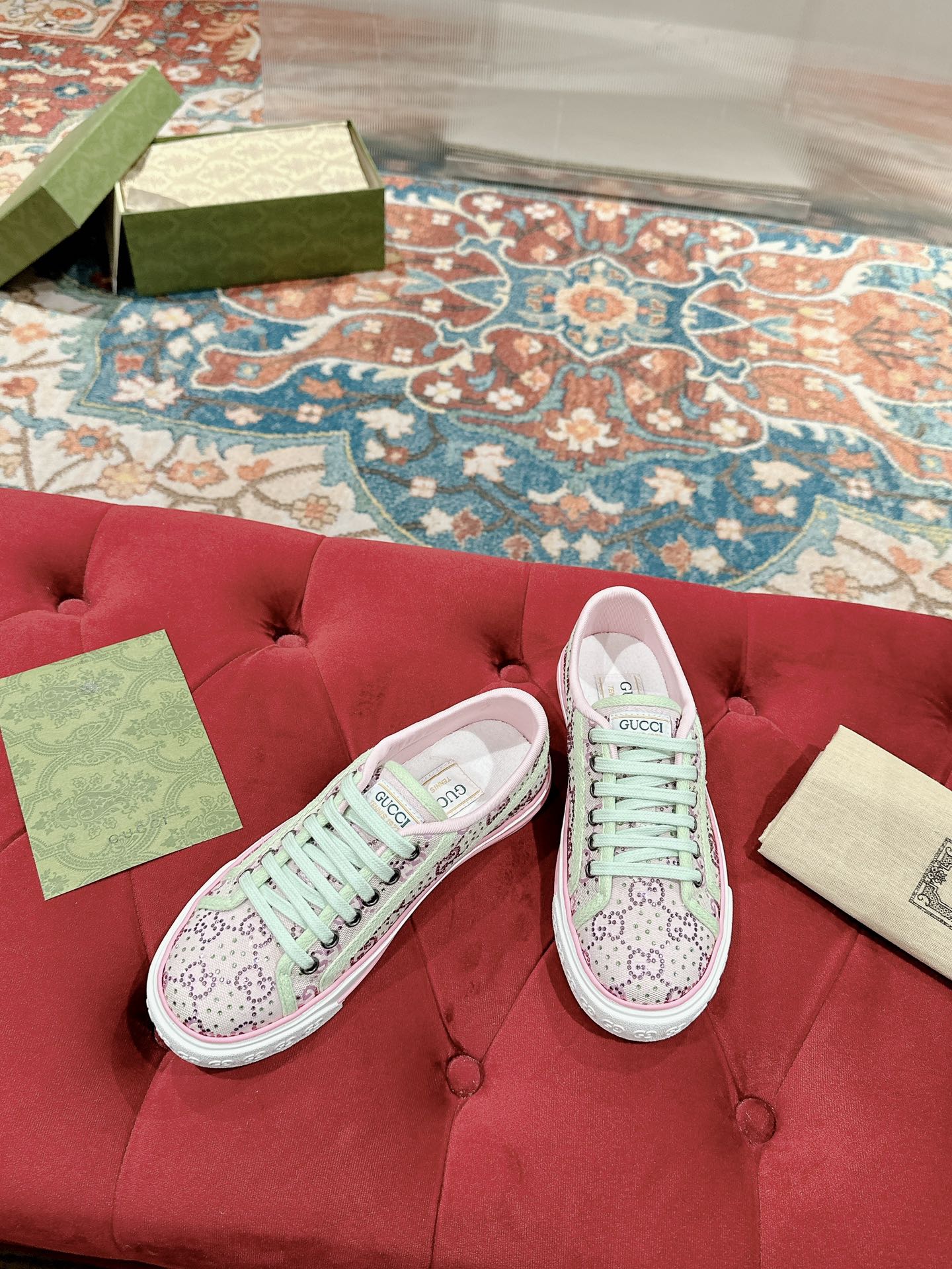 [TOP] GUCCI Tennis 1977 × Disney GG Canvas Shoes - Pink