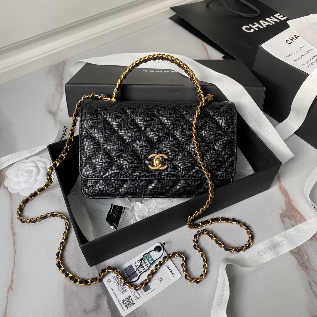 [TOP] CHANEL WOC Cowhide Top Handle Bag 19 cm - Black