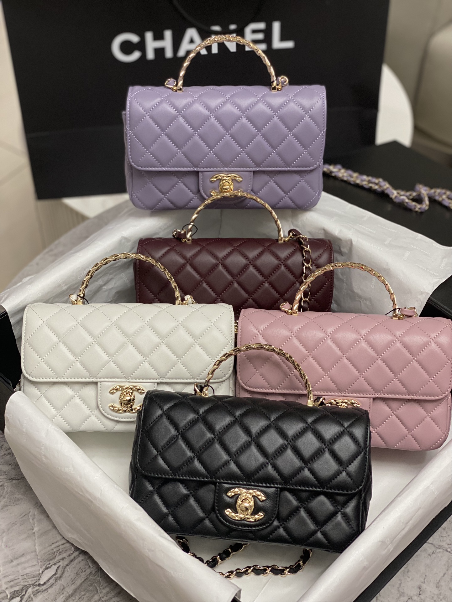 [TOP] CHANEL Flap Bag with Top Handle 20cm - 4 Color