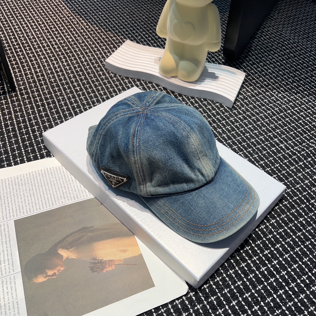 [TOP] PRADA Peaked Cap - Denim Blue