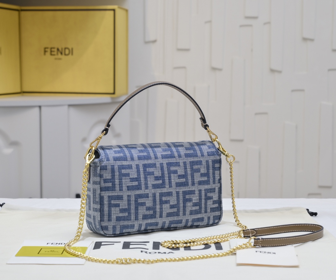 [TOP] FENDI FF Baguette Bag 19x10x4cm/26x13x6cm - Denim