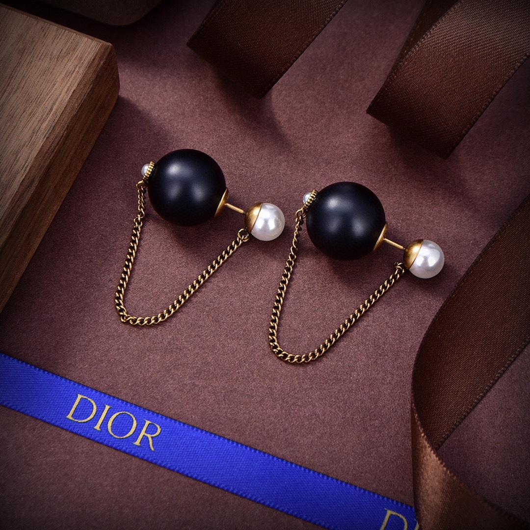 [TOP]Christian Dior CD Earrings-Black