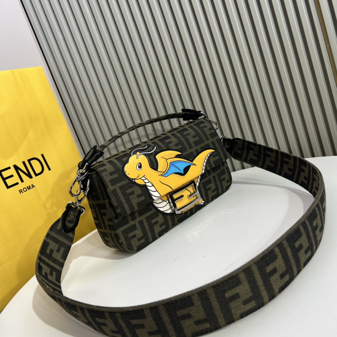 [TOP] FENDI x FRGMT x Pokémon FF Baguette Bag 27x15x6cm - Brown