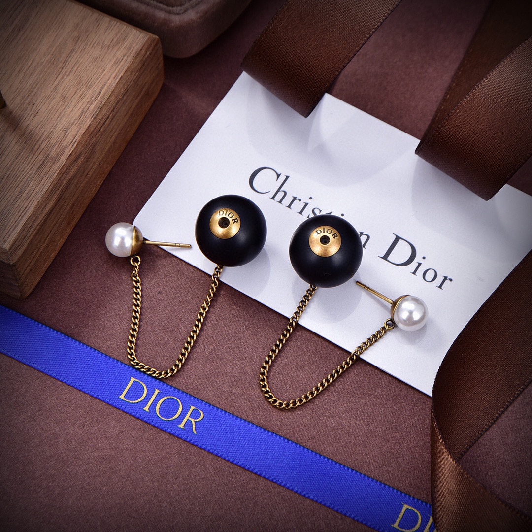 [TOP]Christian Dior CD Earrings-Black