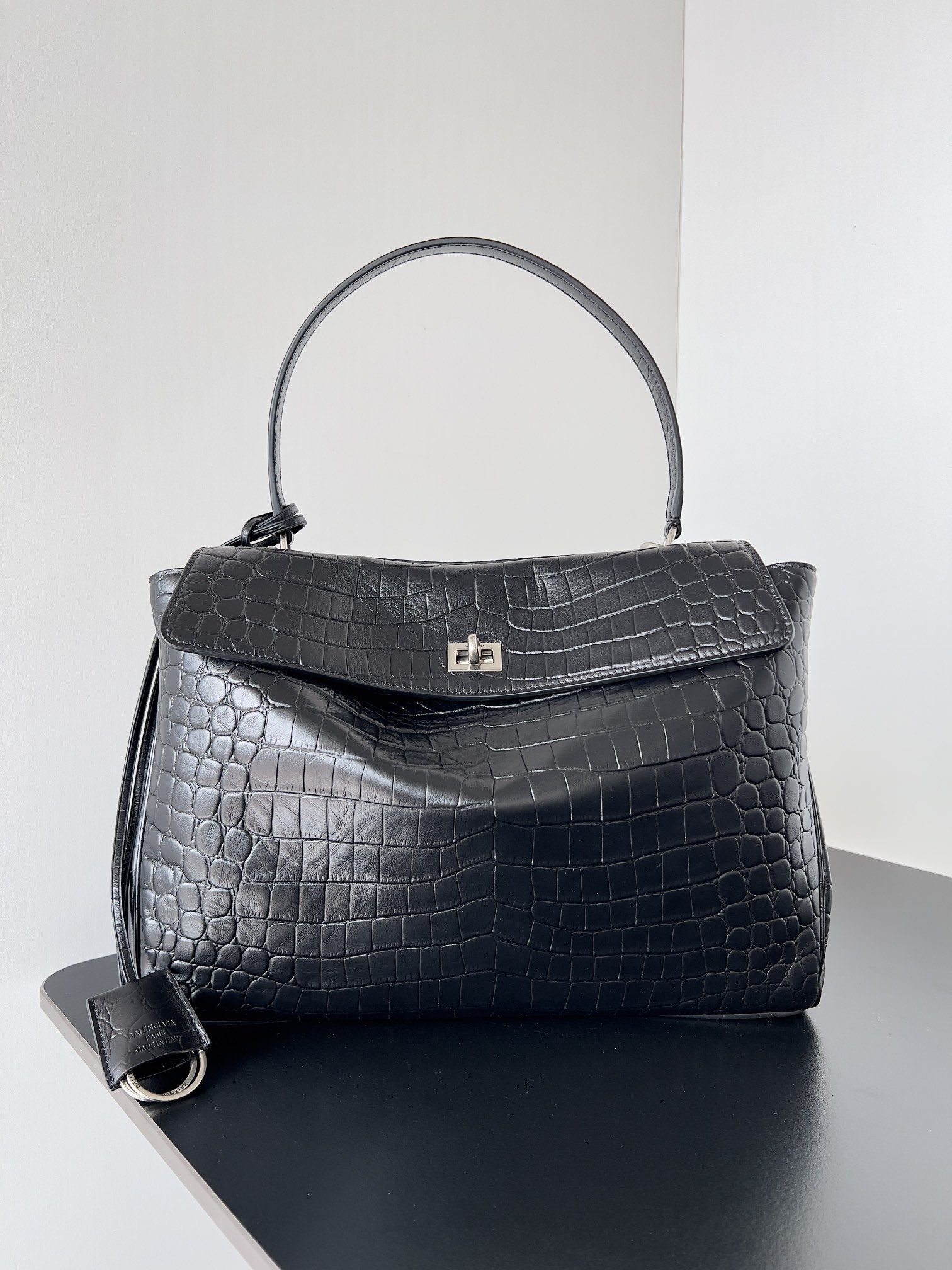 [TOP] BALENCIAGA Rodeo Large Bag Crocodile Printed Leather 35 x 23.3 x 10.9 Cm - Black&SHW