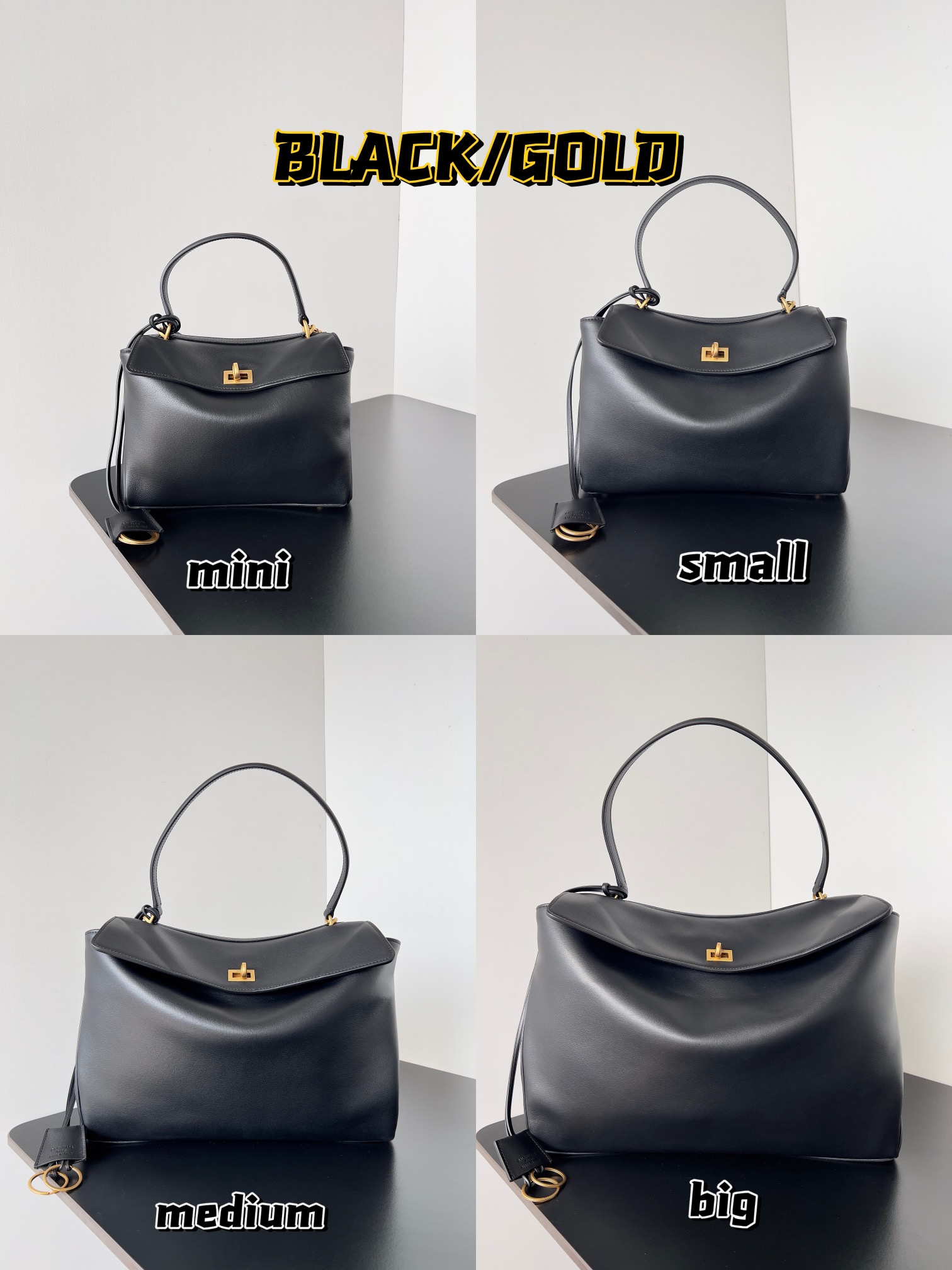 [TOP] BALENCIAGA Rodeo Bag 22.8 x 9.9 x 8.3 cm/28.9 x 20 x 9.9 cm/35 x 23.3 x 10.9 cm/39.8 x 29.9 x 12.9 cm - Black&GHW