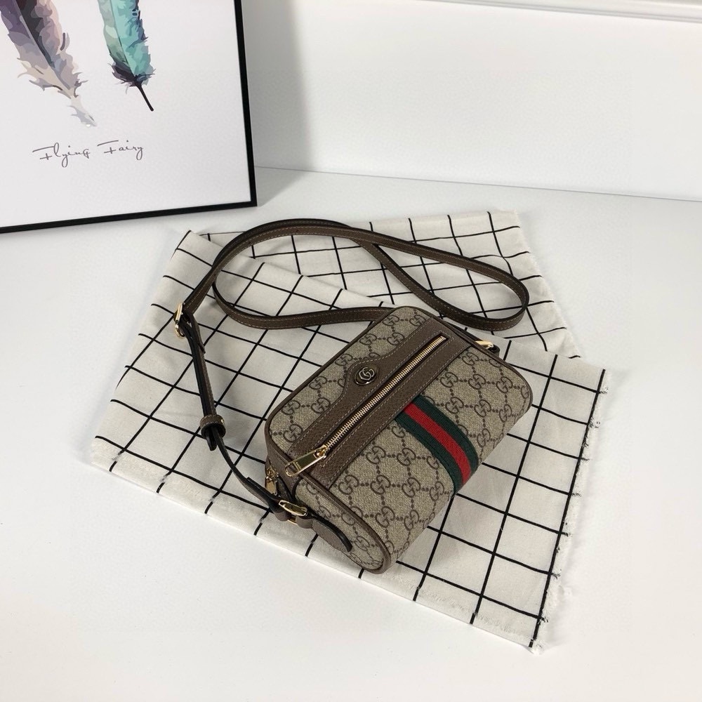 [TOP] GUCCI Ophidia Series GG Bag Mini 17.5x12x5.5cm - Brown