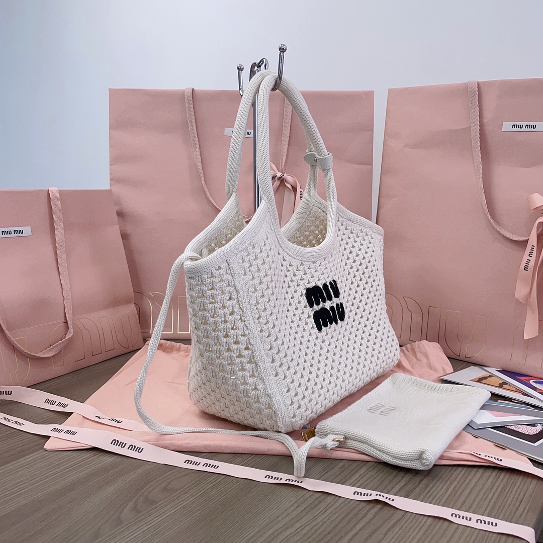 [TOP] Miu Miu Hollow Woven Tote Bag 28X 26X12.5cm