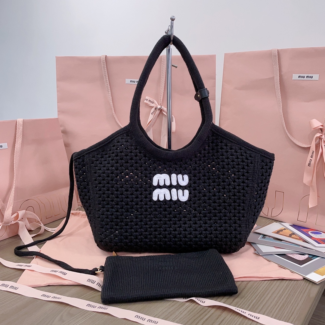 [TOP] Miu Miu Hollow Woven Tote Bag 28X 26X12.5cm