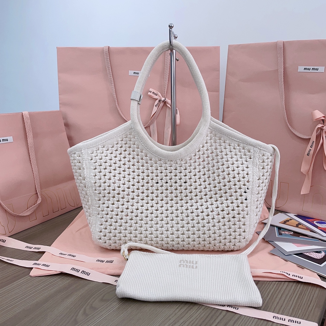 [TOP] Miu Miu Hollow Woven Tote Bag 28X 26X12.5cm