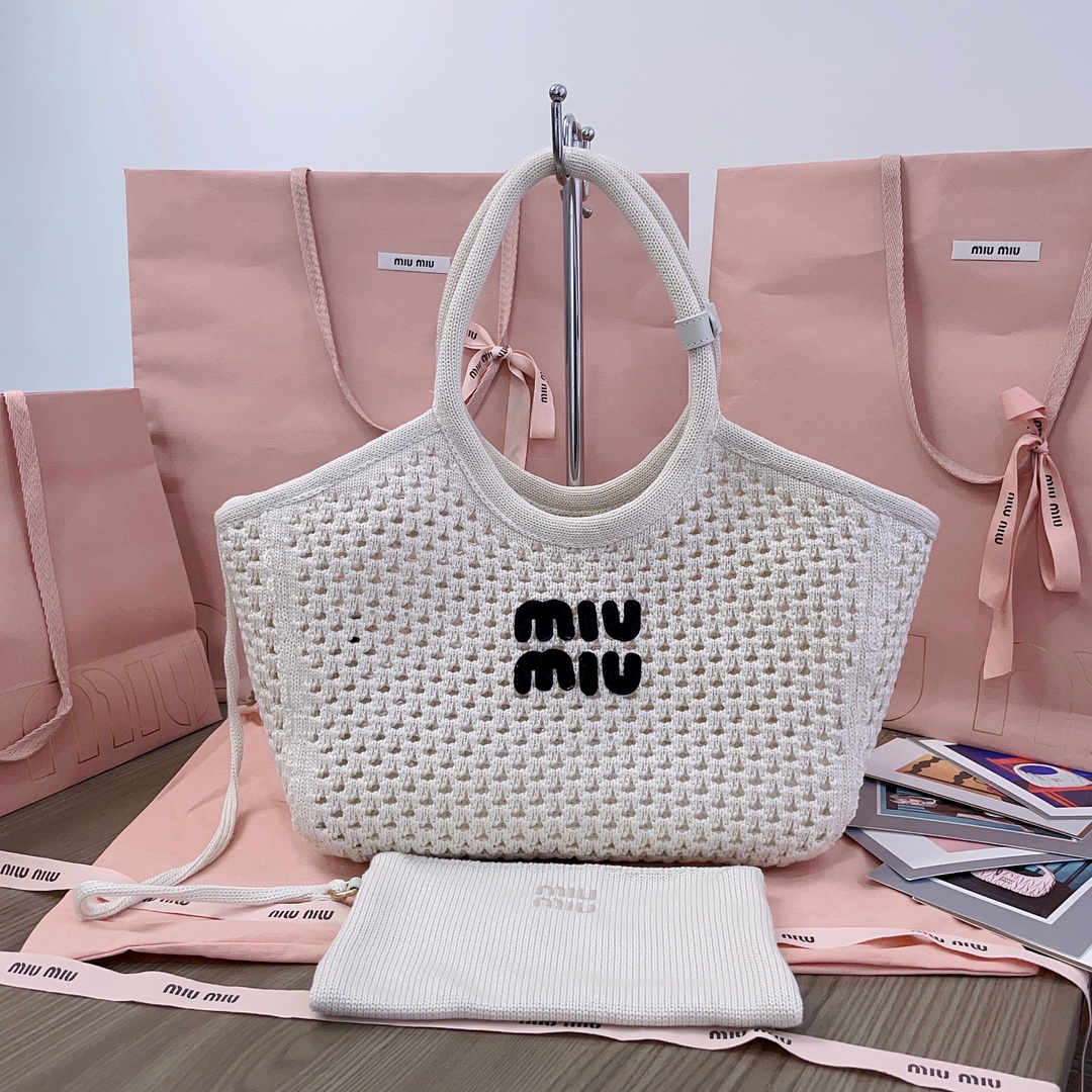 [TOP] Miu Miu Hollow Woven Tote Bag 28X 26X12.5cm