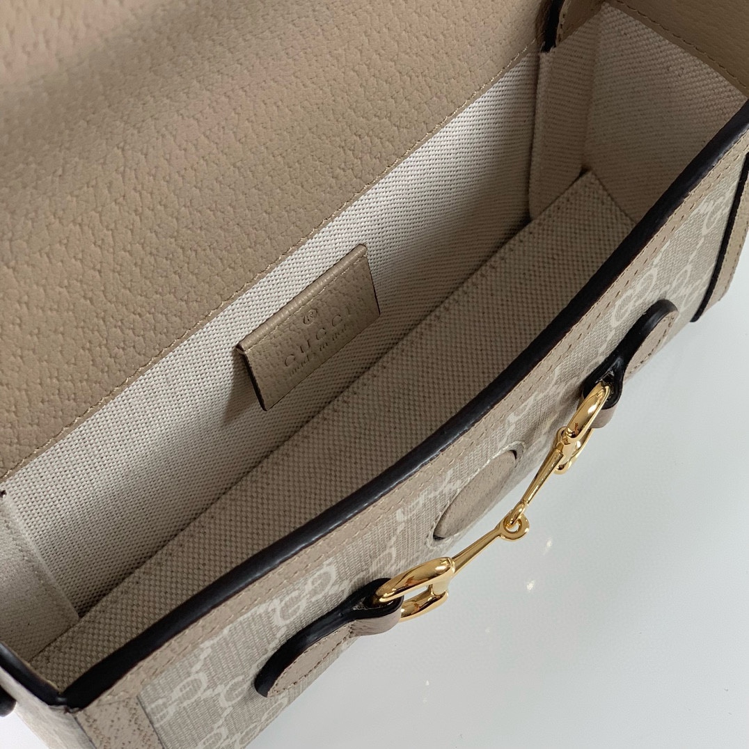 [TOP] GUCCI Horsebit 1955 Bag 18x12x5cm - Beige