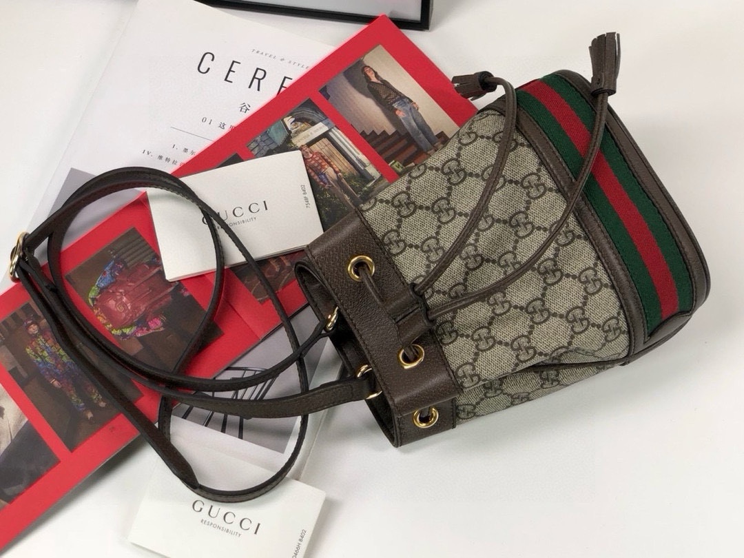 [TOP] GUCCI Ophidia Bucket Bag 15.5X19X9cm/20.5x26x11cm