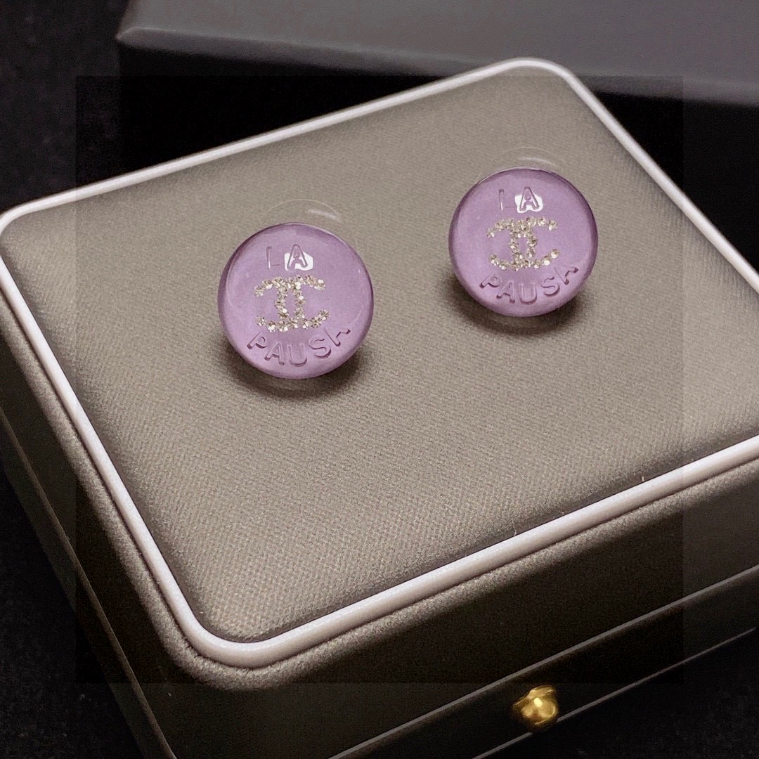 [TOP] CHANEL CC Earrings-Purple