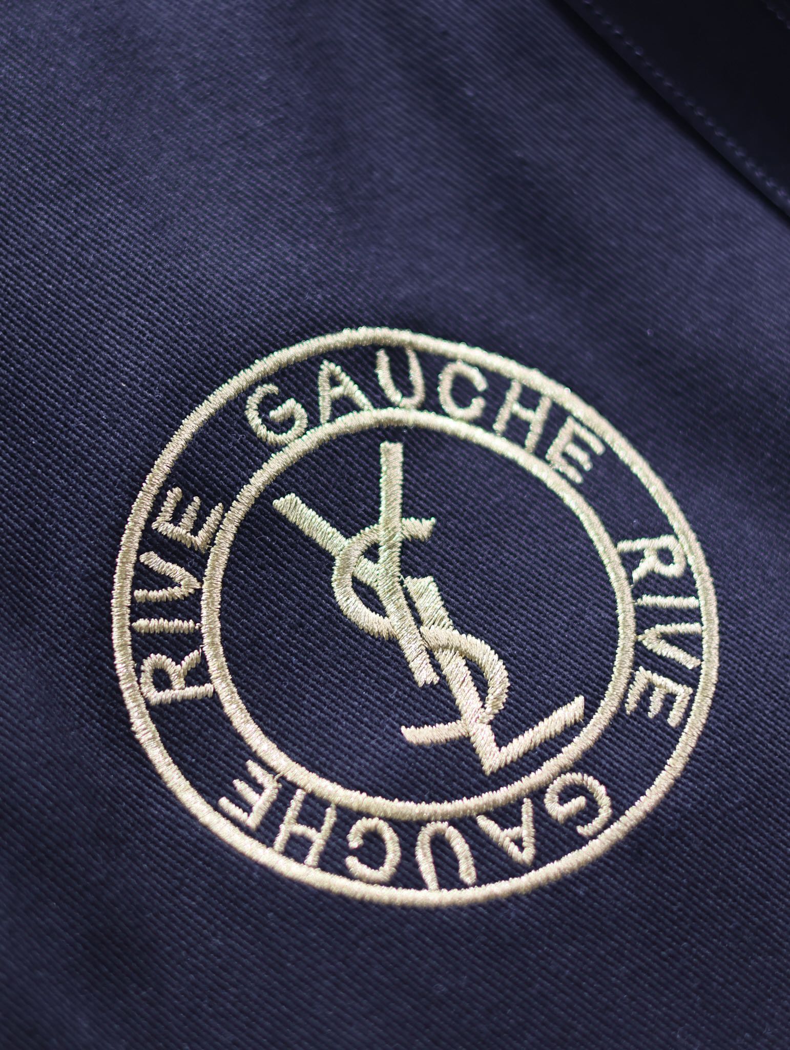 [TOP] Yves Saint Laurent YSL Rive Gauche Embroidered Cowhide Shopping Bag 40-60×30×20cm - Black