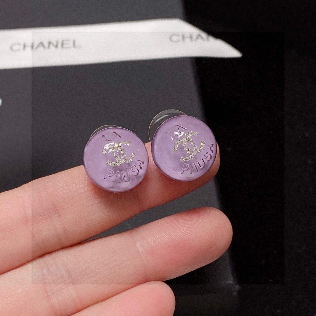 [TOP] CHANEL CC Earrings-Purple