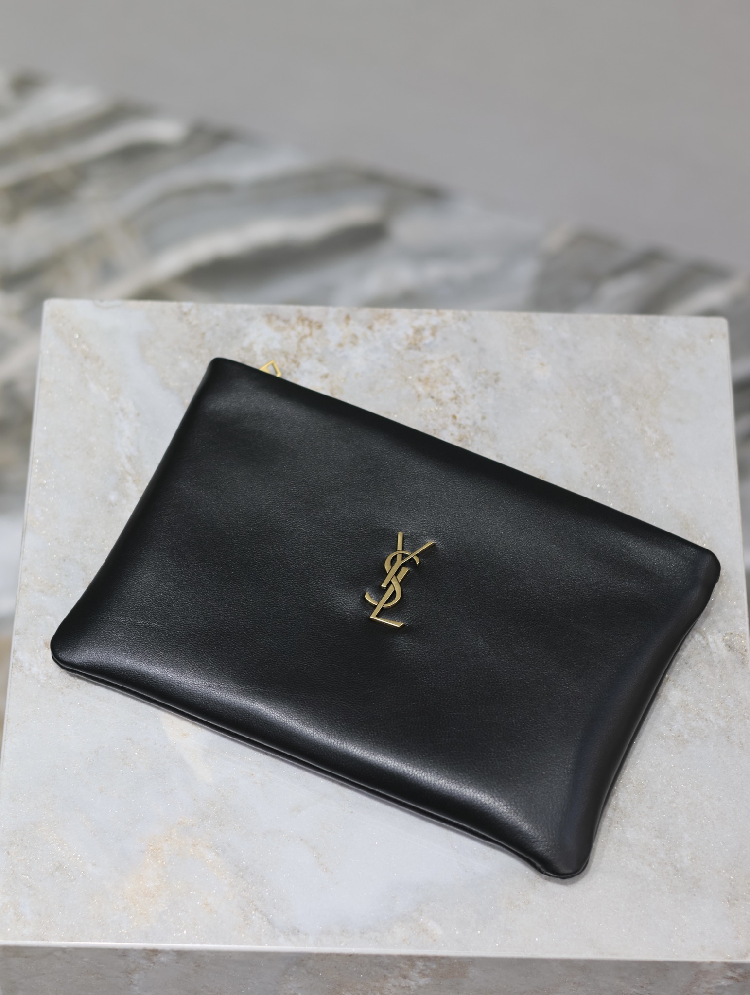 [TOP] Yves Saint Laurent YSL Le Calypso Cosmetic Bag 23×16×3cm/30x15x3.5cm/30x22x3cm - Black