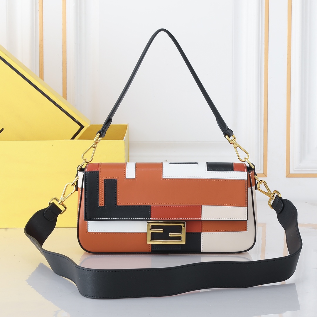 [TOP] FENDI Baguette Bag Cowhide Color Stitching 27x15x6cm - 2 Color