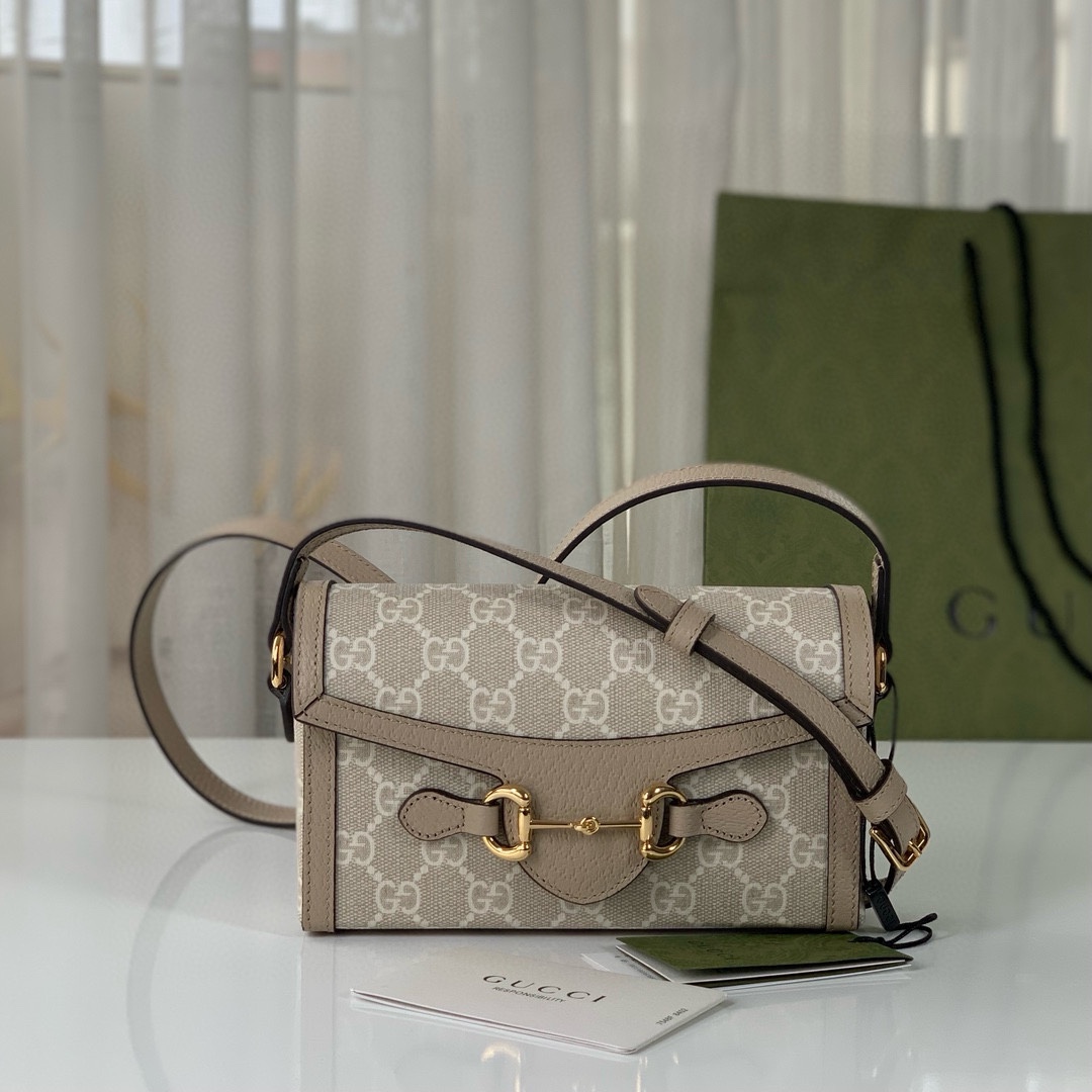 [TOP] GUCCI Horsebit 1955 Bag 18x12x5cm - Beige