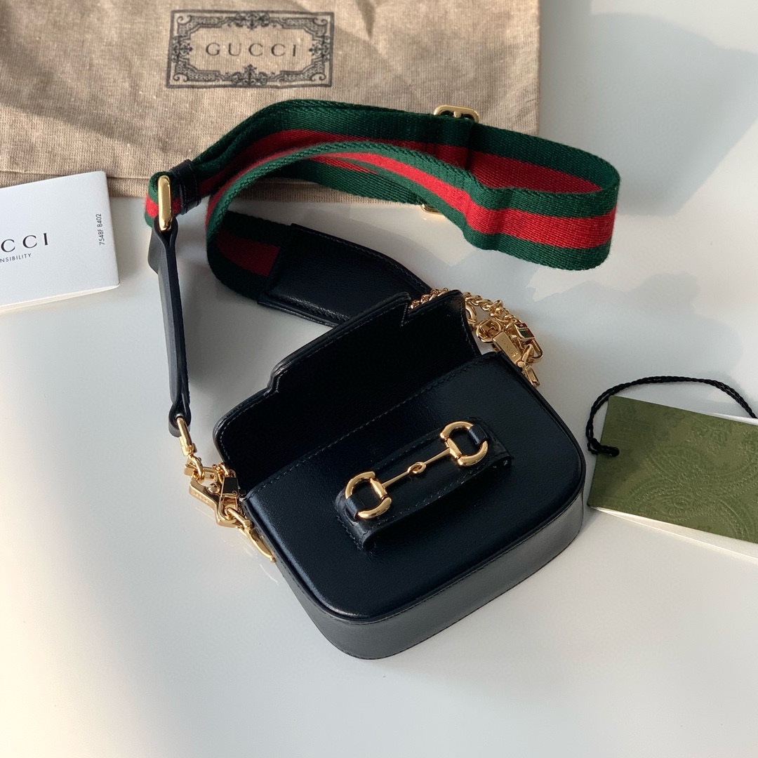 [TOP] GUCCI Horsebit 1955 Bag 12x9x4cm - Black