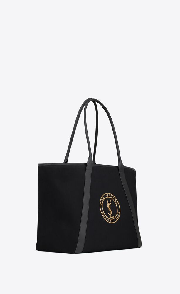 [TOP] Yves Saint Laurent YSL Rive Gauche Embroidered Cowhide Shopping Bag 40-60×30×20cm - Black