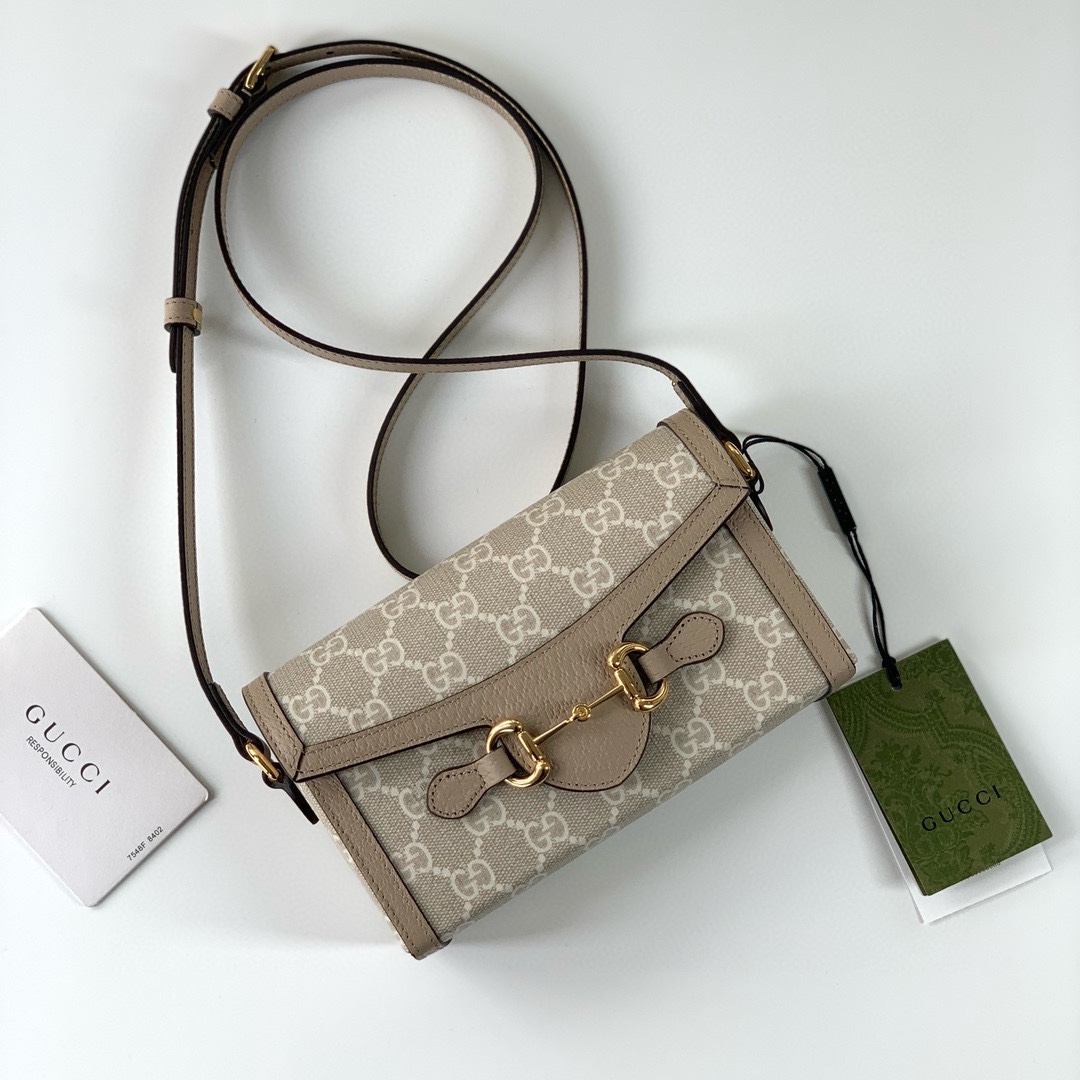 [TOP] GUCCI Horsebit 1955 Bag 18x12x5cm - Beige