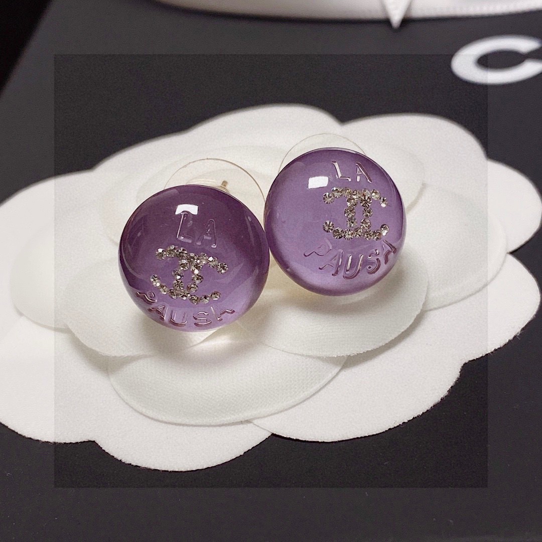[TOP] CHANEL CC Earrings-Purple