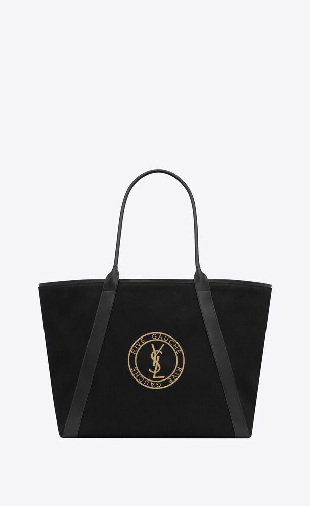 [TOP] Yves Saint Laurent YSL Rive Gauche Embroidered Cowhide Shopping Bag 40-60×30×20cm - Black