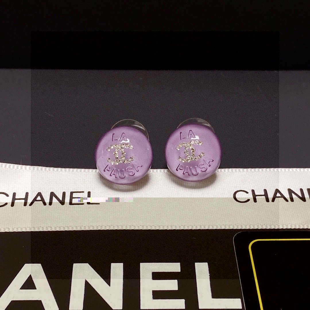 [TOP] CHANEL CC Earrings-Purple
