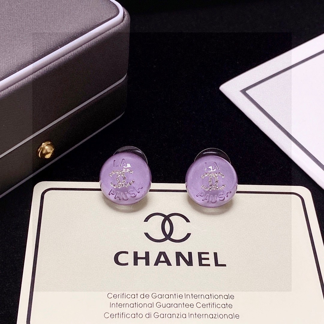 [TOP] CHANEL CC Earrings-Purple