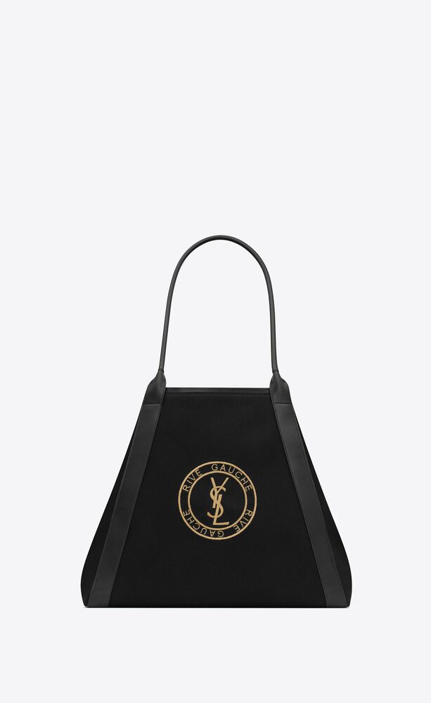 [TOP] Yves Saint Laurent YSL Rive Gauche Embroidered Cowhide Shopping Bag 40-60×30×20cm - Black