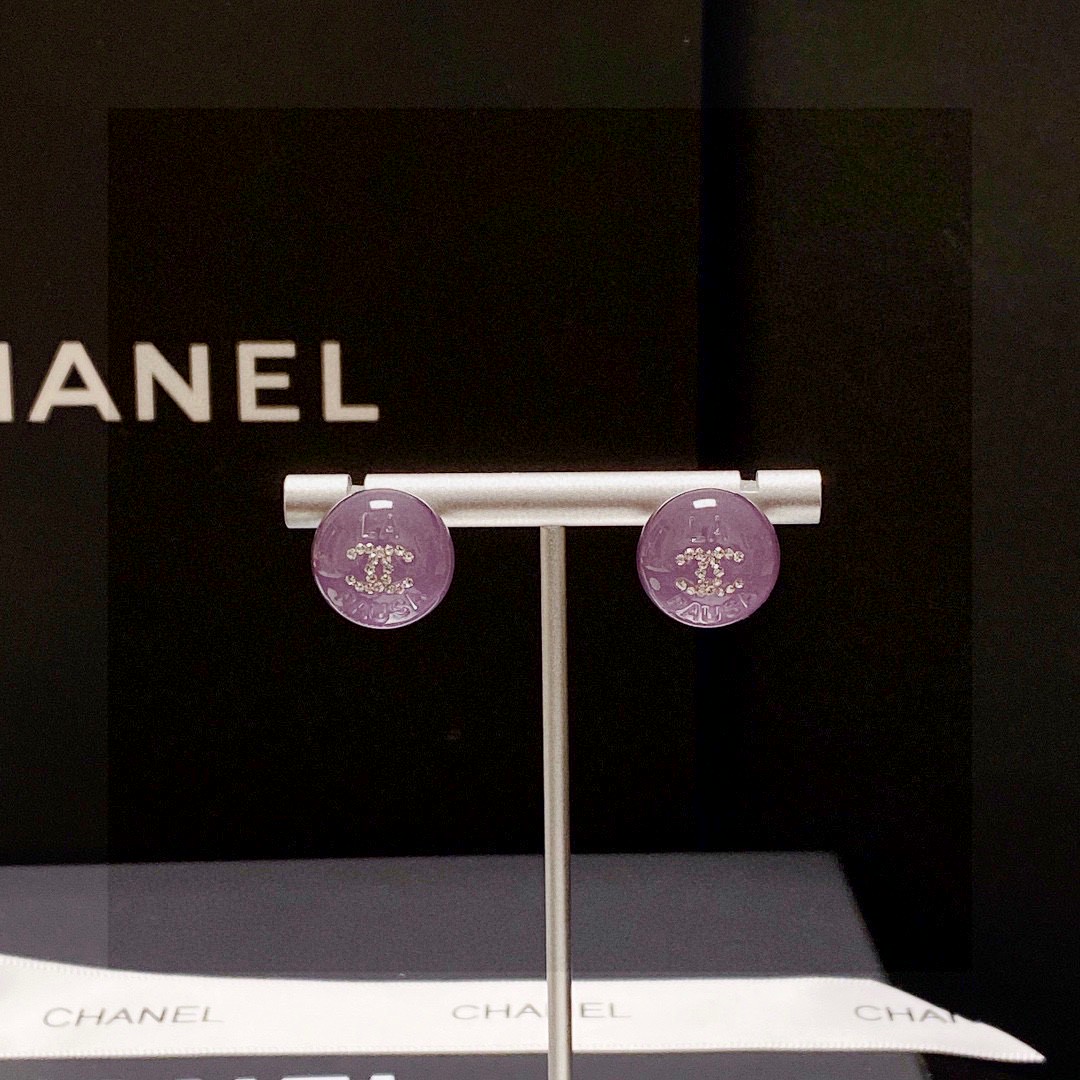 [TOP] CHANEL CC Earrings-Purple