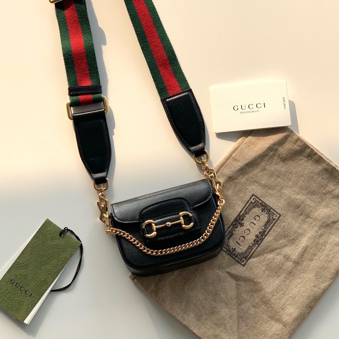 [TOP] GUCCI Horsebit 1955 Bag 12x9x4cm - Black
