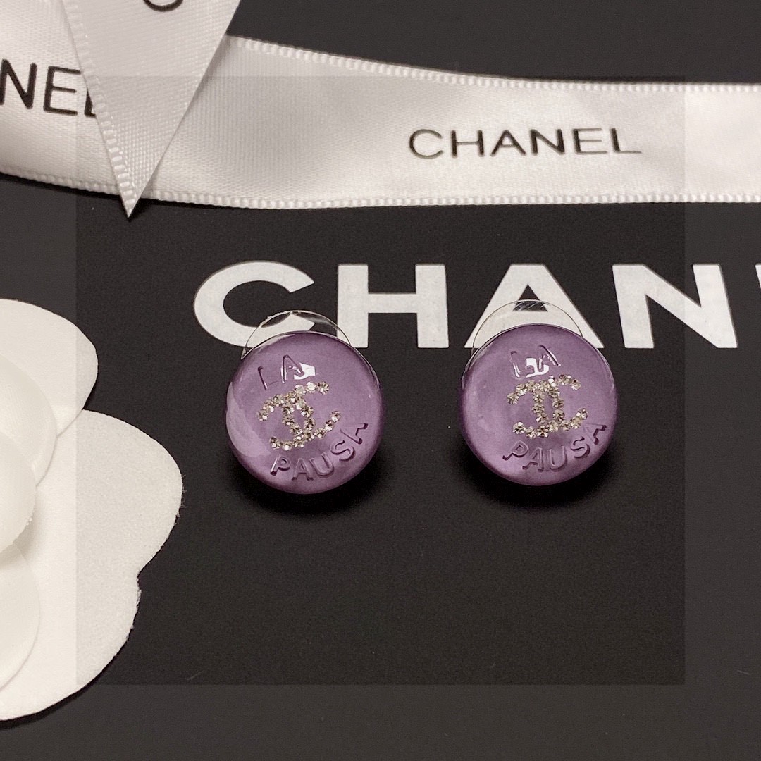 [TOP] CHANEL CC Earrings-Purple